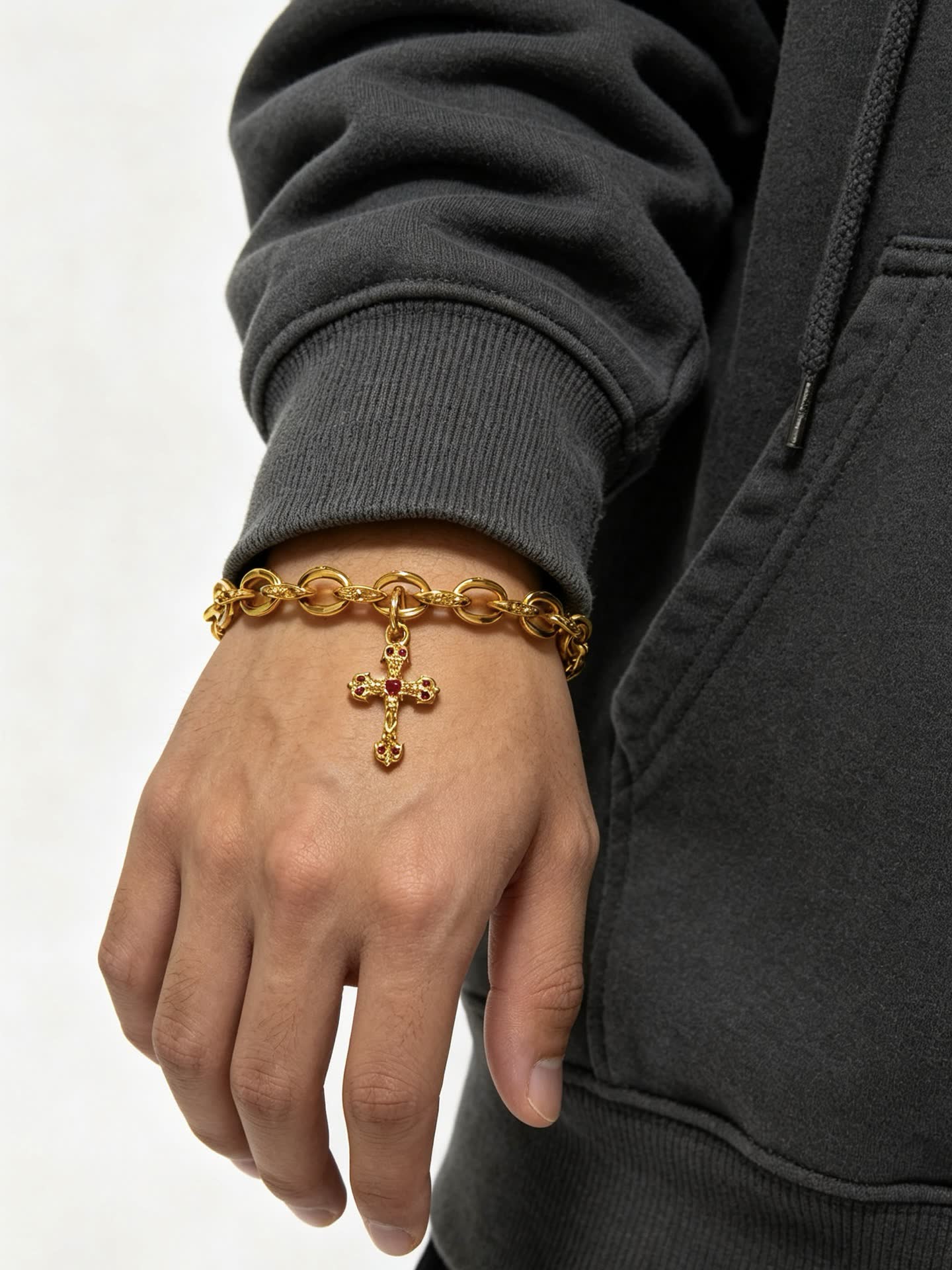 Chrome Hearts Gold Plated Bracelet with Cross Charm